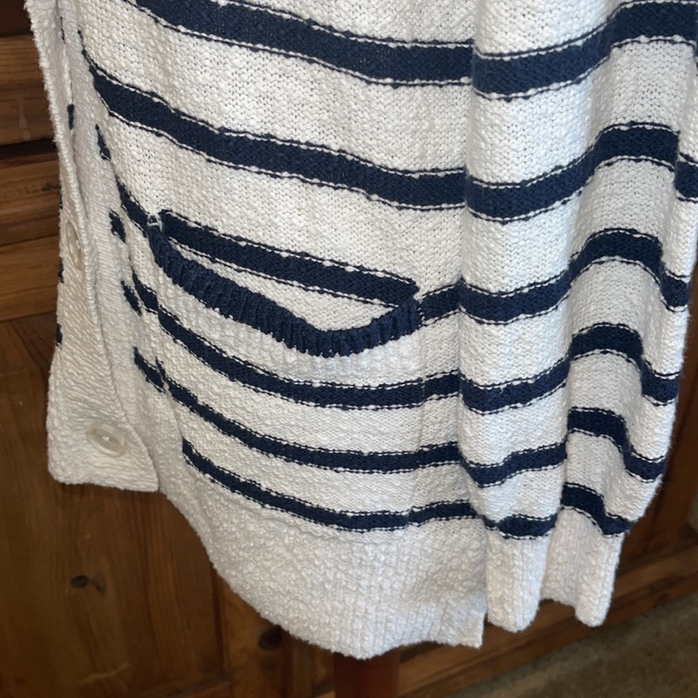 LOFT White & Blue 100% Cotton Cardigan Pockets Buttons Sz.S - Picture 7 of 11